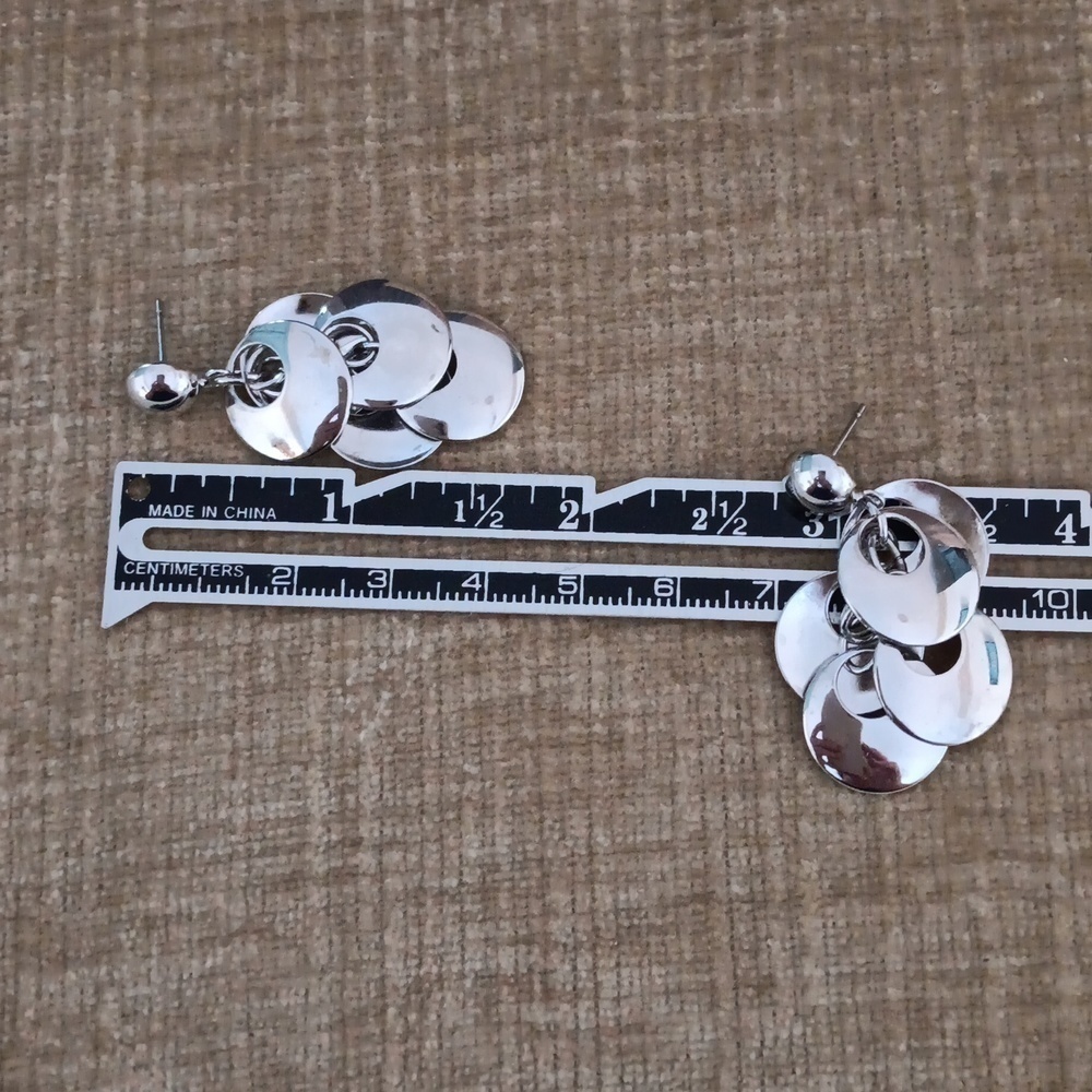 Silver Tone Multi Circle Hanging Post Earrings - Picture 3 of 6